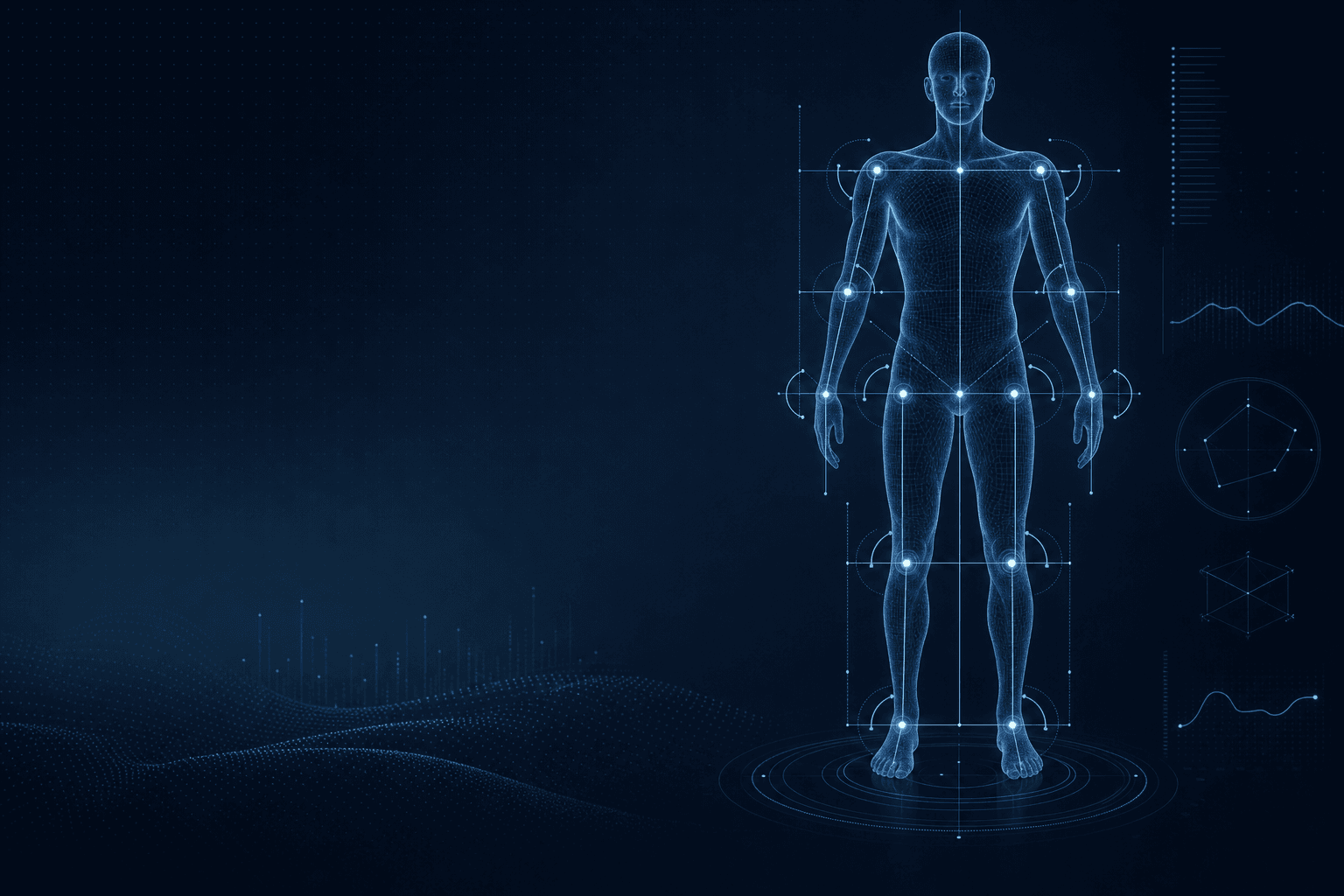 Body Check in-house AI posture analysis system — static-posture auto measurement visualization