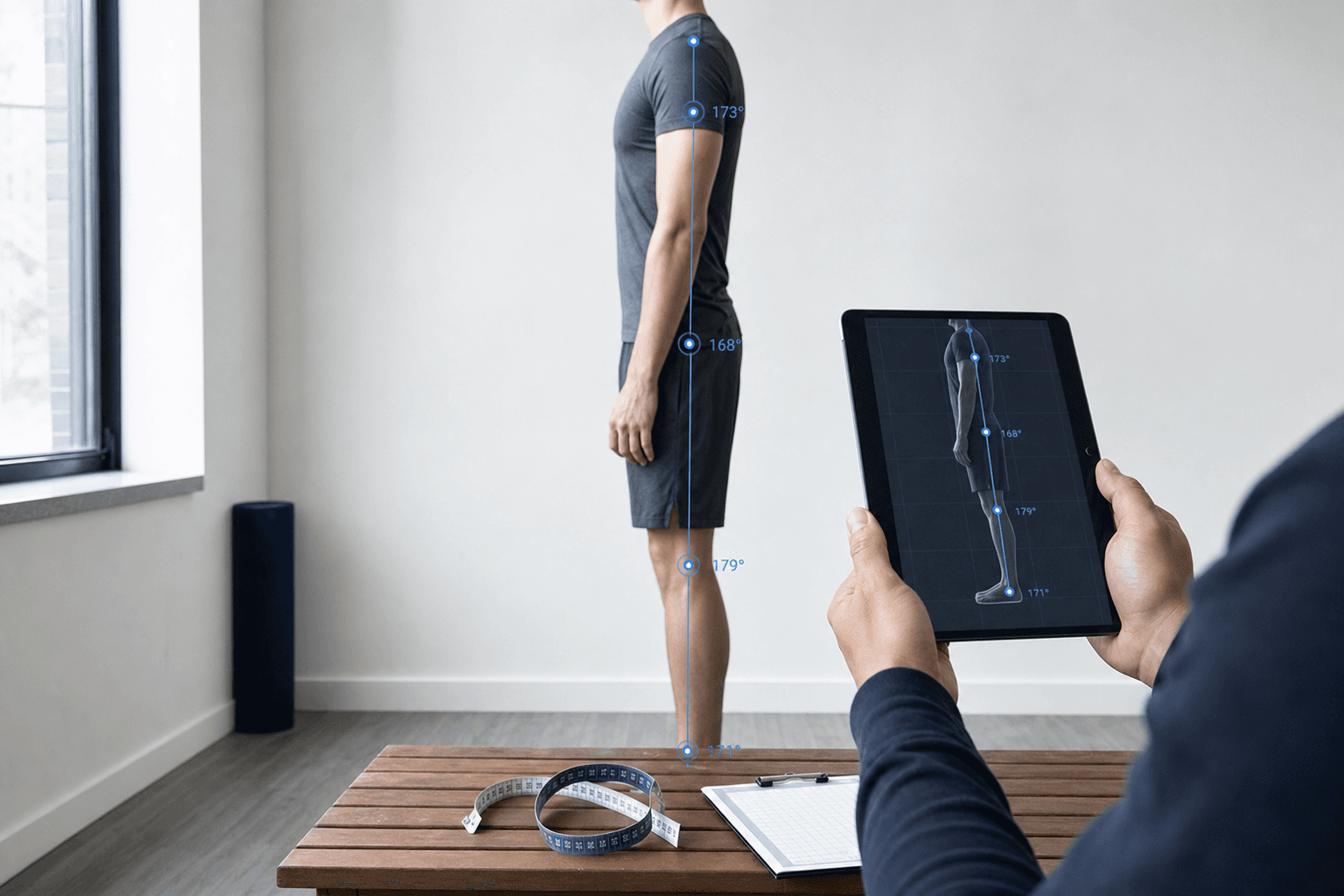 Precise posture & movement analysis — AI auto measurement combined with expert manual assessment