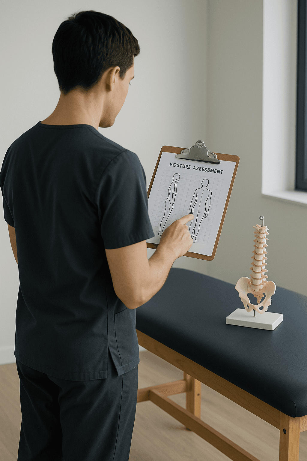 임상 평가 자료를 검토하는 물리치료사